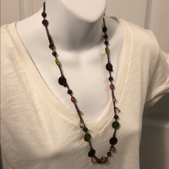 New Copper Green and Pink Bead Hammered Necklace - Picture 7 of 8